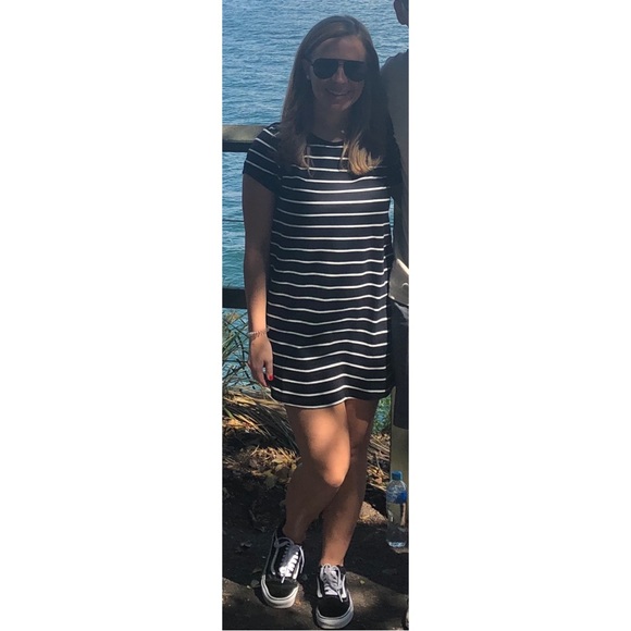 Lulus Navy Blue and White Striped Shirt Dress - Picture 2 of 3